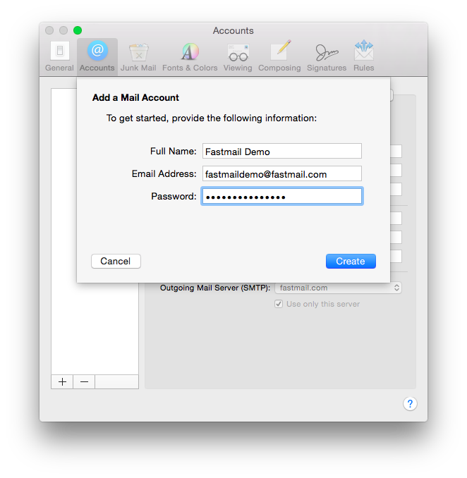 Setting up outgoing mail via mac mail application